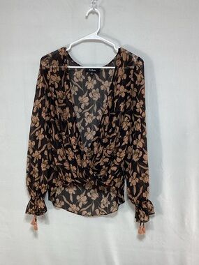 Aakaa Medium Black Blouse with Tan Floral Print